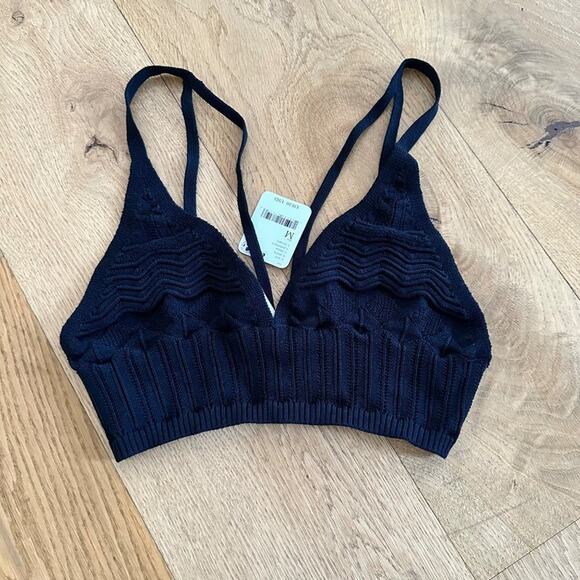 Free People  Knit Crop Top with Cross Over Back Straps in Black - Picture 1 of 5